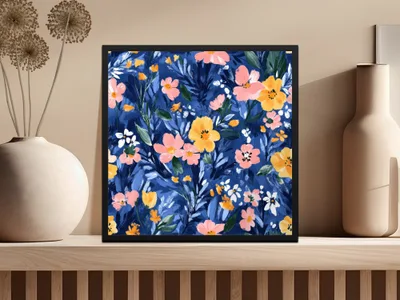 Blue Botanical Bliss Colorful Floral Art Print Digital - Moore and Mountain