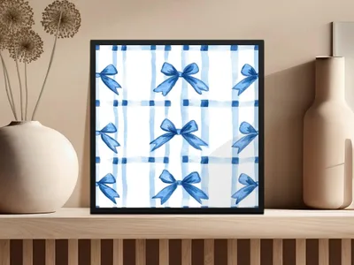 Blue Bow Seamless Digital Paper, Watercolor Plaid Pattern, Fabric Design, Digital Scrapbooking, Ribbon Texture, Gift Wrap, Digital Files - Moore and Mountain