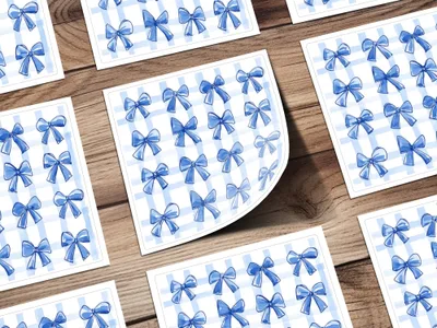 Blue Bow Seamless Pattern, Watercolor Digital Paper, Gift Wrap, Fabric Design, Scrapbooking, Background, Commercial Use, Digital - Moore and Mountain