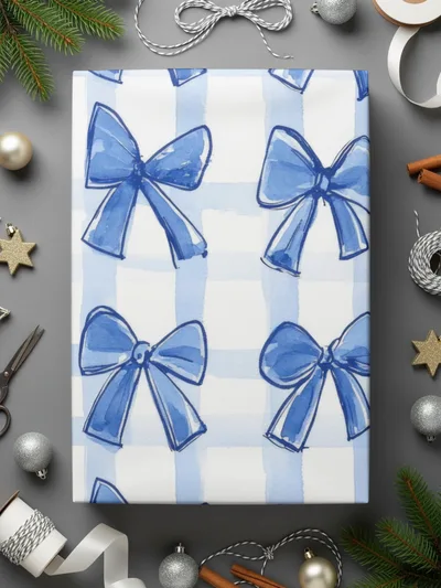 Blue Bow Seamless Pattern, Watercolor Digital Paper, Gift Wrap, Fabric Design, Scrapbooking, Background, Commercial Use, Digital - Moore and Mountain
