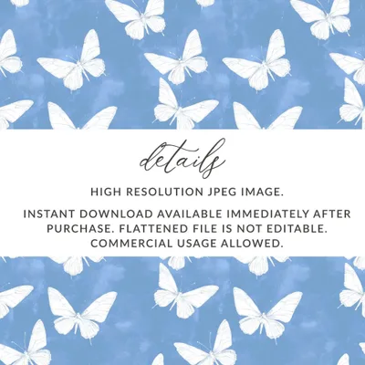Blue Butterfly Digital Paper, Seamless Butterfly Pattern, Butterfly Background, Commercial Use, Digital Download for Print on Demand - Moore and Mountain