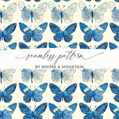 Blue Butterfly Pattern, Digital Paper, Seamless Background, Scrapbook Paper, Watercolor Butterfly Art, Commercial Use