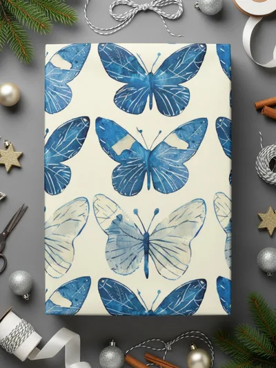 Blue Butterfly Pattern, Digital Paper, Seamless Background, Scrapbook Paper, Watercolor Butterfly Art, Commercial Use - Moore and Mountain