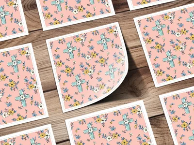 Blue Cross Floral Digital Paper, Pink Spring Flowers Pattern, Christian Seamless Design, Easter Wallpaper Background, Scrapbooking Printable - Moore and Mountain