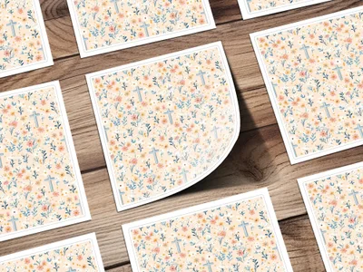 Blue Cross Floral Digital Paper, Spring Flowers Seamless Pattern, Easter Design, Religious Fabric Print, Christian Background - Moore and Mountain
