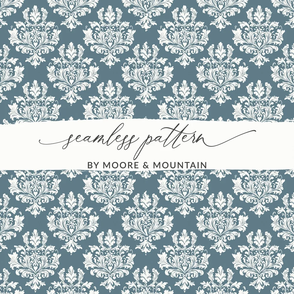 Blue Damask Floral Pattern Texture Background | Digital Design for Crafting & Scrapbooking - Moore and Mountain