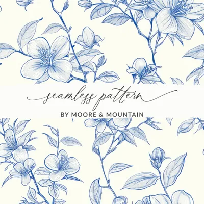 Blue Floral Branches Pattern Detailed Design Artwork Digital