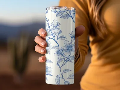 Blue Floral Branches Pattern Detailed Design Artwork Digital - Moore and Mountain