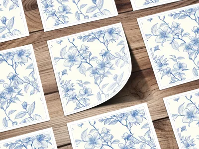 Blue Floral Branches Pattern Detailed Design Artwork Digital - Moore and Mountain