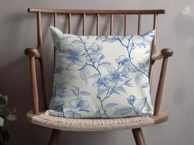Blue Floral Branches Pattern Detailed Design Artwork Digital - Moore and Mountain