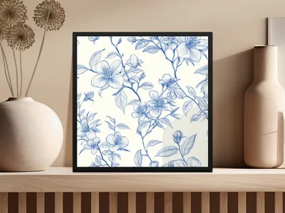 Blue Floral Branches Pattern Detailed Design Artwork Digital - Moore and Mountain