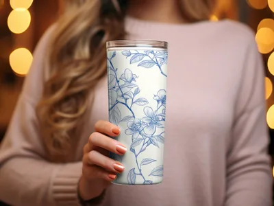Blue Floral Branches Pattern Detailed Design Artwork Digital - Moore and Mountain