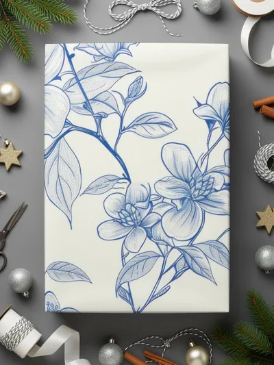 Blue Floral Branches Pattern Detailed Design Artwork Digital - Moore and Mountain