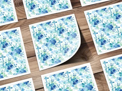Blue Floral Cross Digital Paper, Seamless Pattern, Baptism Fabric, Watercolor Flowers, Church Scrapbook, Printable, Religious Digital - Moore and Mountain