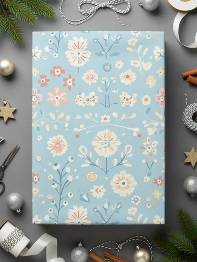 Blue Floral Digital Paper, Pastel Flower Pattern, Seamless Design, Spring Botanical Print, Cute Girly Background, Scrapbook Paper, Fabric - Moore and Mountain