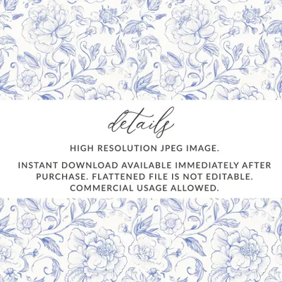 Blue Floral Digital Paper, Peony Flower Seamless Pattern, Repeating Background for Fabric, Digital Scrapbooking, Printable Design - Moore and Mountain