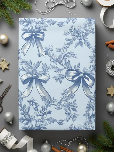 Blue Floral Digital Paper, Seamless Bow Pattern, Vintage Style Scrapbook Paper, Light Blue Fabric Print, Invitation Background - Moore and Mountain