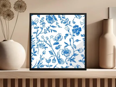 Blue Floral Digital Paper, Seamless Flower Pattern, Chintz Style Fabric Design, Printable Background for Crafts, Scrapbooking Digital - Moore and Mountain