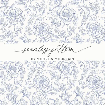 Blue Floral Digital Paper, Seamless Flower Pattern, Elegant Botanical Design, Scrapbook Paper, Printable Fabric Design, Repeat Pattern