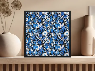 Blue Modern Toile Seamless Pattern Modern Chinoiserie - Moore and Mountain