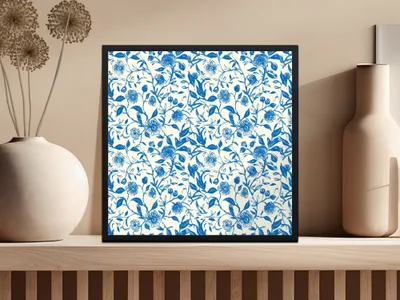 Blue Floral Digital Paper, Seamless Flower Pattern, Printable Fabric Design, Botanical Scrapbook Paper, Repeat Pattern Download - Moore and Mountain