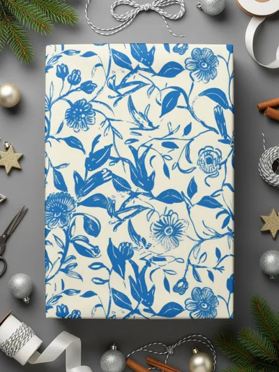 Blue Floral Digital Paper, Seamless Flower Pattern, Printable Fabric Design, Botanical Scrapbook Paper, Repeat Pattern Download - Moore and Mountain