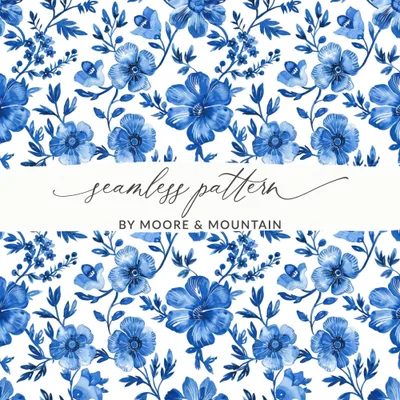 Blue Floral Digital Paper, Seamless Pattern, Flower Digital Background, Printable Fabric Pattern, Scrapbook Paper, Digital Download