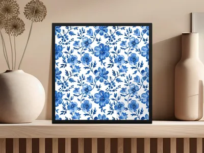 Blue Floral Digital Paper, Seamless Pattern, Flower Digital Background, Printable Fabric Pattern, Scrapbook Paper, Digital Download - Moore and Mountain