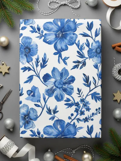 Blue Floral Digital Paper, Seamless Pattern, Flower Digital Background, Printable Fabric Pattern, Scrapbook Paper, Digital Download - Moore and Mountain