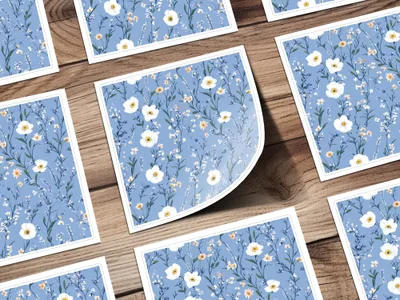 Blue Floral Digital Paper, Watercolor Floral Pattern, White Flower Seamless Pattern, Spring Flower Design, Light Blue Floral Design, Digital - Moore and Mountain