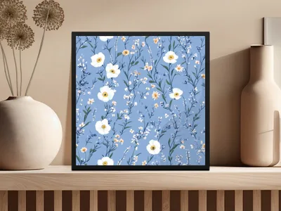 Blue Floral Digital Paper, Watercolor Floral Pattern, White Flower Seamless Pattern, Spring Flower Design, Light Blue Floral Design, Digital - Moore and Mountain