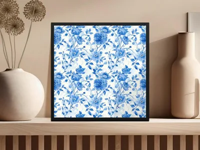 Blue Floral Seamless Digital Pattern, Chinoiserie Printable, Watercolor Flower Digital Paper, Repeating Tile Fabric Design, Floral Digital - Moore and Mountain