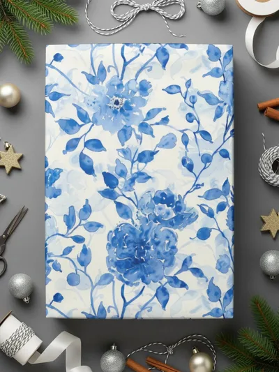 Blue Floral Seamless Digital Pattern, Chinoiserie Printable, Watercolor Flower Digital Paper, Repeating Tile Fabric Design, Floral Digital - Moore and Mountain
