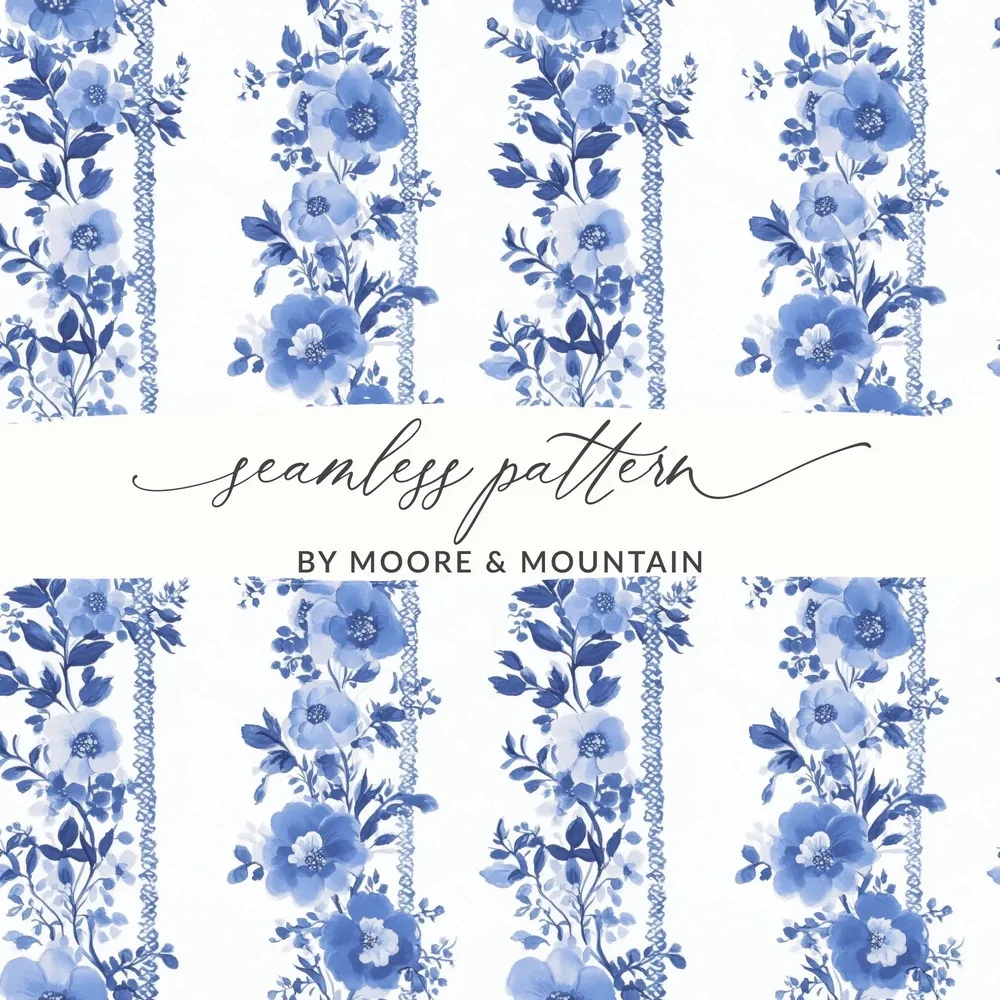 Blue Floral Seamless Pattern Digital Paper, Floral Pattern, Digital Download, Floral Backgrounds, Tileable Flowers, Shabby Chic Paper - Moore and Mountain