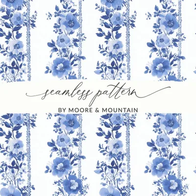 Blue Floral Seamless Pattern Digital Paper, Floral Pattern, Digital Download, Floral Backgrounds, Tileable Flowers, Shabby Chic Paper