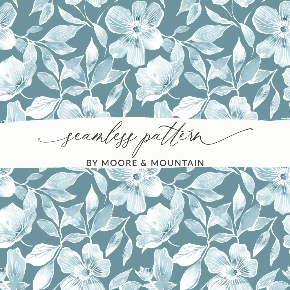 Blue Floral Seamless Pattern, Digital Paper, Flower Fabric Print, Scrapbook Paper, Repeat Pattern, Tileable Background Digital - Moore and Mountain