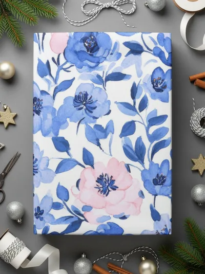 Blue Floral Seamless Pattern Digital Paper, Watercolor Flower Digital, Floral Background, Spring Fabric Design, Blue Flower Pattern - Moore and Mountain