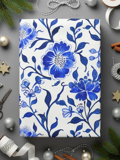 Blue Floral Watercolor Digital Paper, Seamless Flower Pattern, Chinoiserie Toile Seamless Pattern - Moore and Mountain