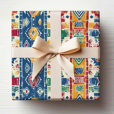Colorful Geometric Patterned Gift Box with Bow