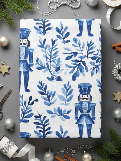 Blue Nutcracker Digital Paper, Seamless Pattern, Watercolor Nutcracker, Christmas Background, Holiday Digital Paper, Fabric Design - Moore and Mountain