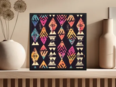 Multicolor Geometric Diamond Pattern Wall Art Decor Print