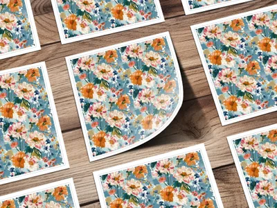 Blue Orange Floral Digital Paper, Abstract Flower Pattern, Spring Watercolor Digital Download, Seamless Floral Design, Commercial Use - Moore and Mountain