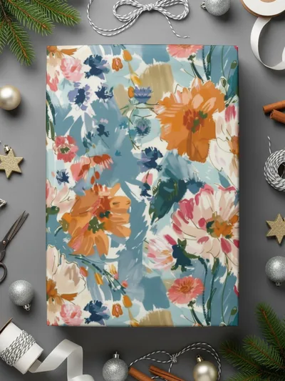 Blue Orange Floral Digital Paper, Abstract Flower Pattern, Spring Watercolor Digital Download, Seamless Floral Design, Commercial Use - Moore and Mountain