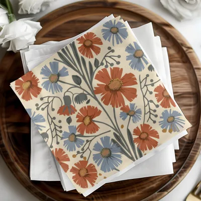 Blue Orange Floral Pattern Digital Artwork for Home Decor, Fall Floral - Moore and Mountain
