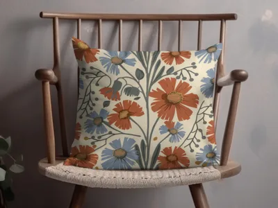 Blue Orange Floral Pattern Digital Artwork for Home Decor, Fall Floral - Moore and Mountain