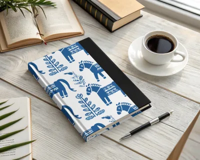 Blue Scandinavian Horses and Flowers Pattern Digital Winter Seamless Pattern - Moore and Mountain