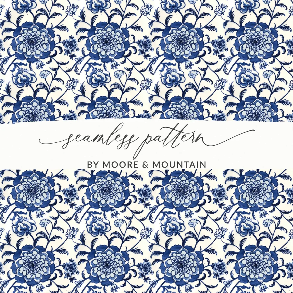 Elegant Blue Floral Seamless Pattern Design Printable