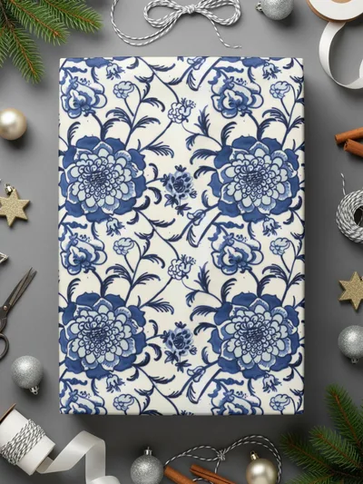 Elegant Blue Floral Pattern Gift Wrapping Paper