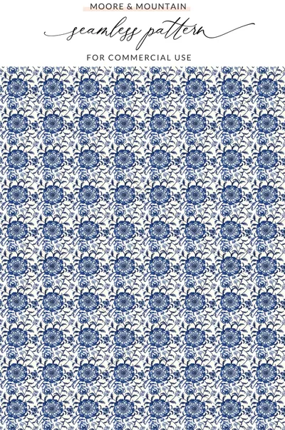 Elegant Blue Floral Seamless Pattern for Commercial Use