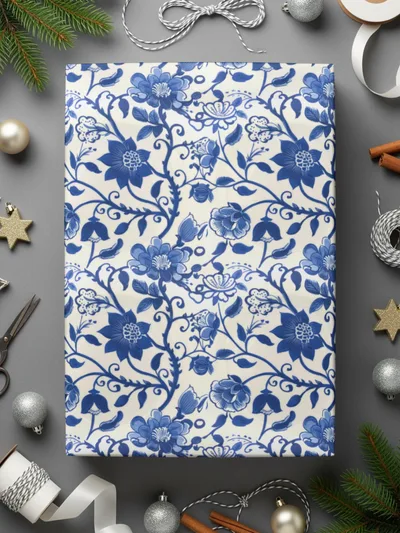 Blue and White Floral Pattern Gift Wrap for All Occasions